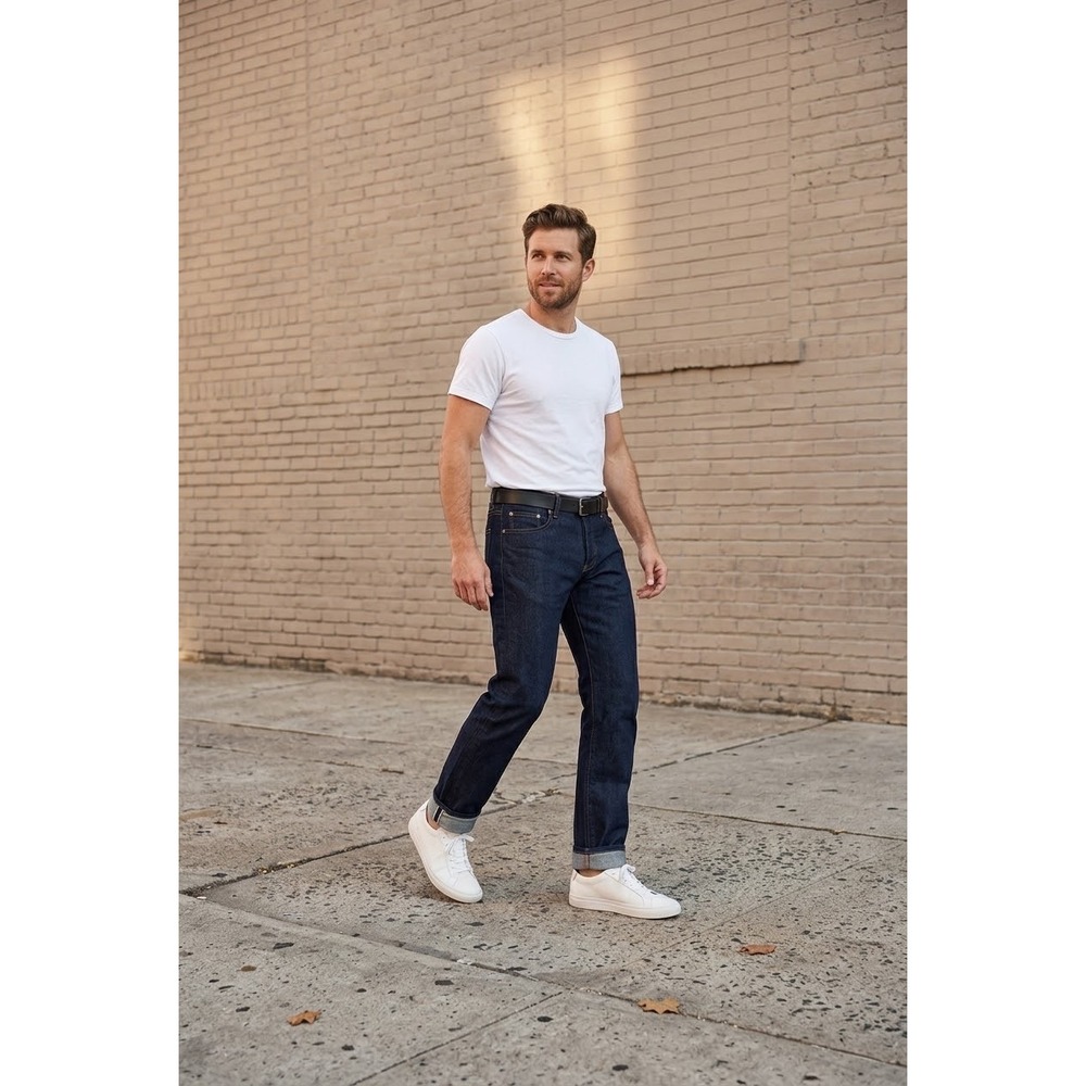 Gustin Mens Raw Denim Straight Fit Jeans Indigo Selvedge Size 35 Made in USA